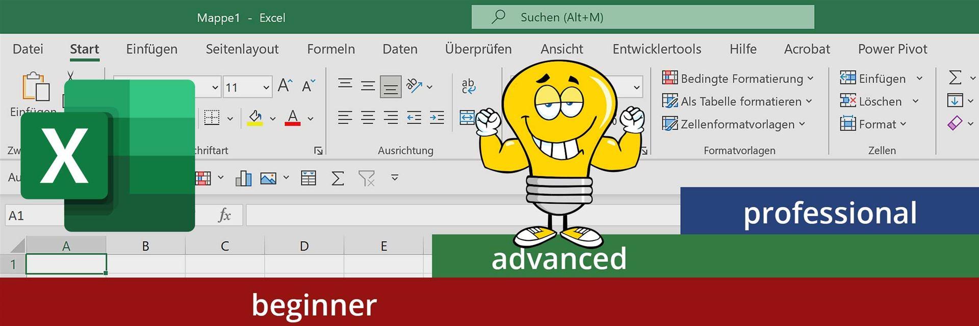 Bild Header, welches die Aufbaustufe für den Kurs Excel zeigt