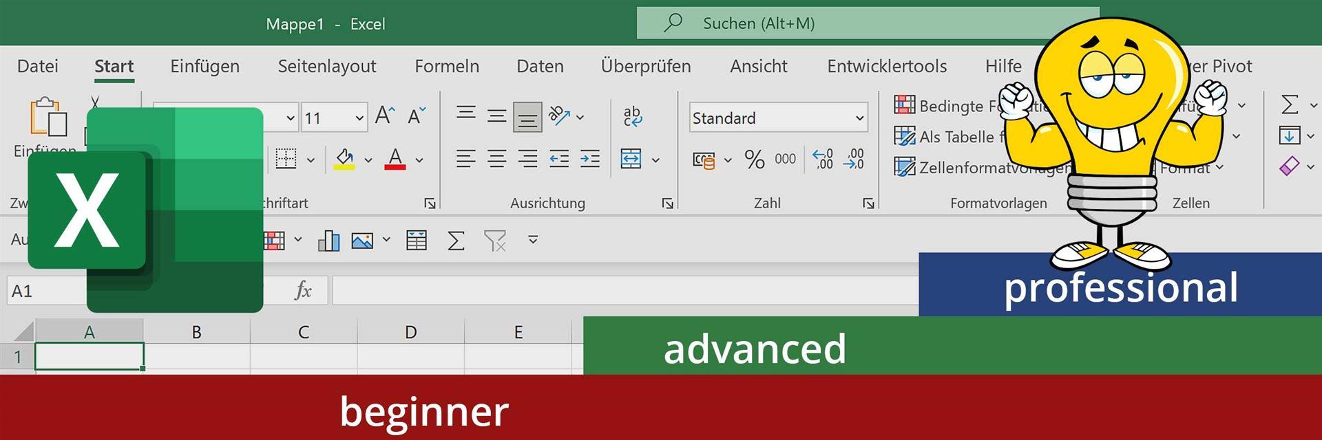 Bild Header, welches die Fortgeschrittenenstufe für den Kurs Excel zeigt