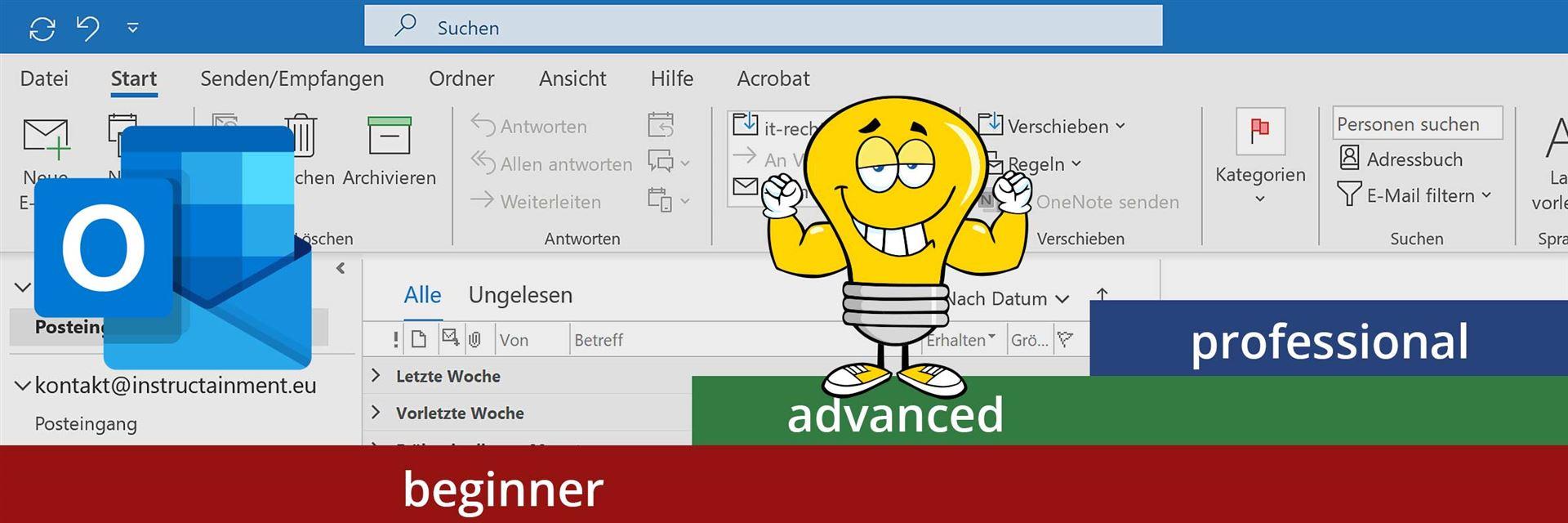 Bild Header, welches die Aufbaustufe für den Kurs Outlook zeigt