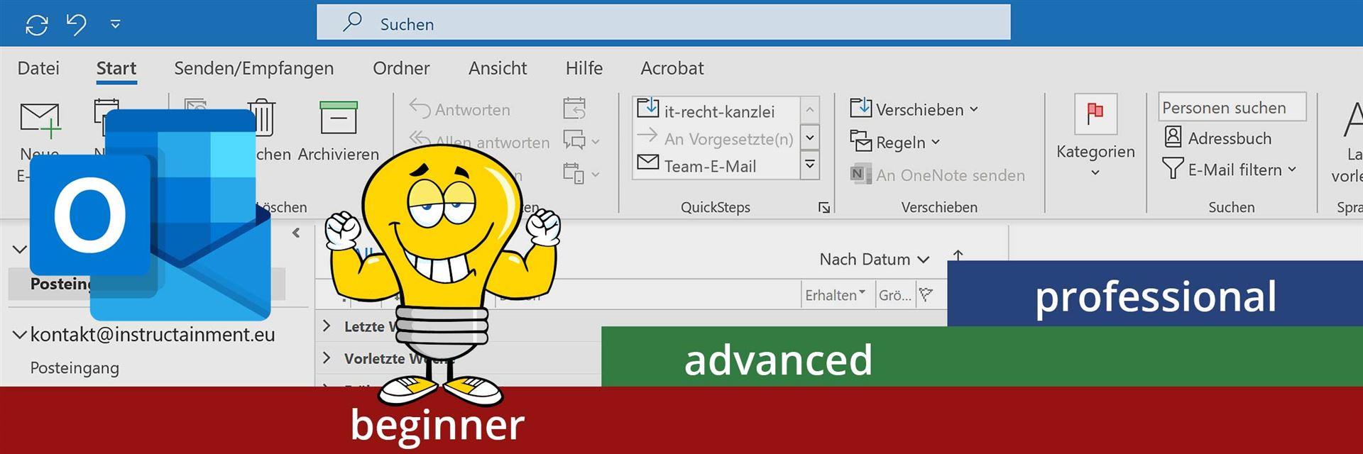 Bild Header, welches die Grundstufe für den Kurs Outlook zeigt