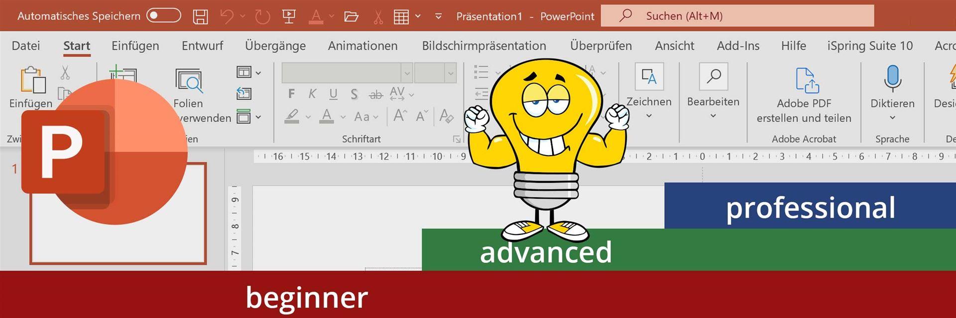 Bild Header, welches die Aufbaustufe für den Kurs PowerPoint zeigt